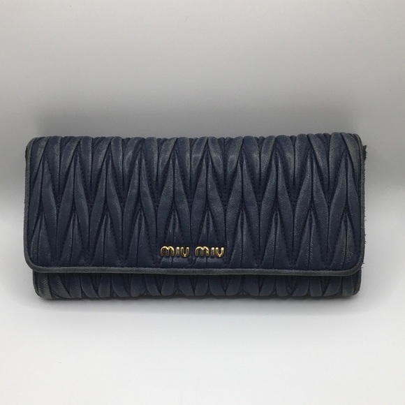 miu miu metelasse leather long wallet blue Bags